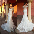 Boho Mermaid Wedding Dress Sheer O-neck Long Sleeves Appliques Lace Elegant Bridal Gown Floor Length Robe De Mariage 50cm