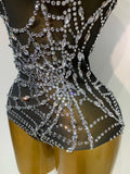 Sparkly Diamond Sexy Mesh See Through Stretch Bodysuits Women Evening Party Birthday Nightclub Bar Gogo Dancer Stage Costume