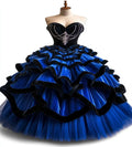 Royal Blue And Black Vestidos De 15 Quinceañera Dress Charro Velvet Tiered Sweet 16 Dress Rococo Victorian Gothic Customized Blue And Black