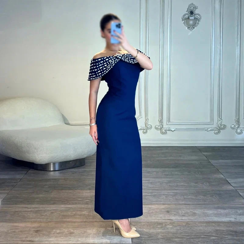 Novo vestido longo bandagem azul feminino, sexy, decote aberto, ombro