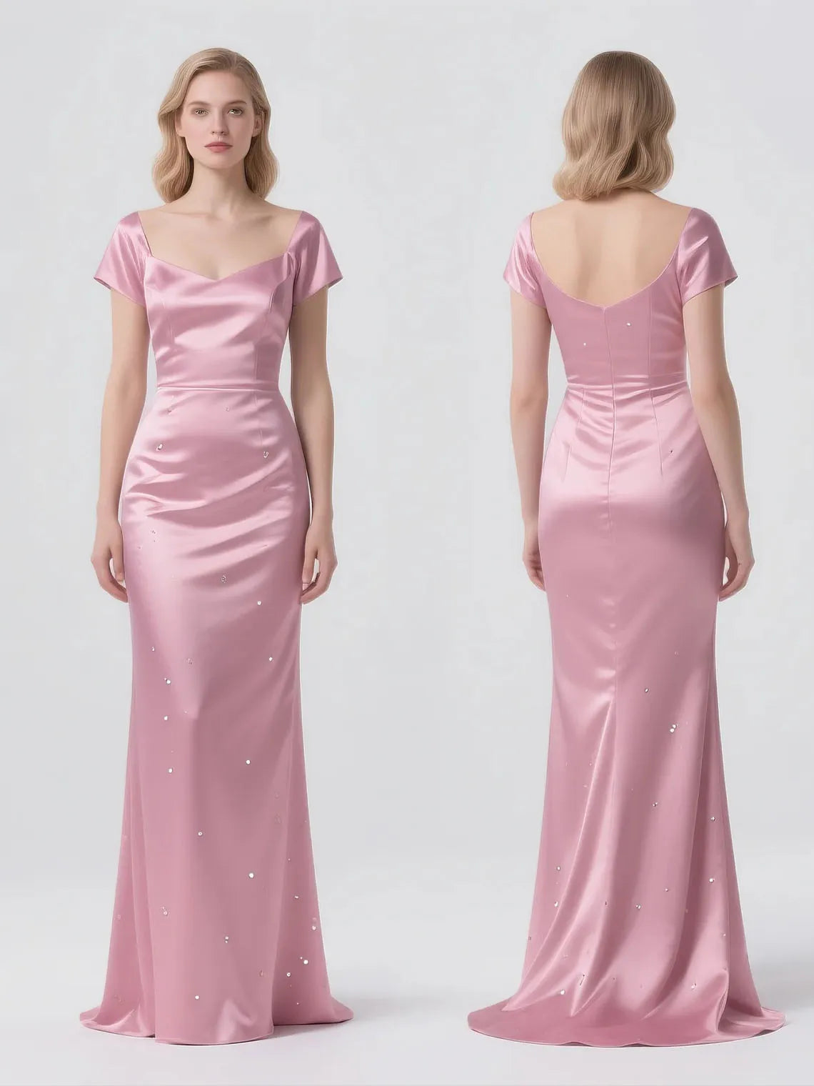 Mother Of The Bride Dress - Elegant Modern Mermaid V Neck Satin Mother of the Bride Dress Short Sleeves Sequin Sweep Train Formal Evening Gown 2025 Free Cus