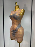 Sexy Sparkly Diamonds Mesh Transparent Stretch Mini Dress Women Evening Party Luxury Birthday Nigthclub Stage Performance Outfit