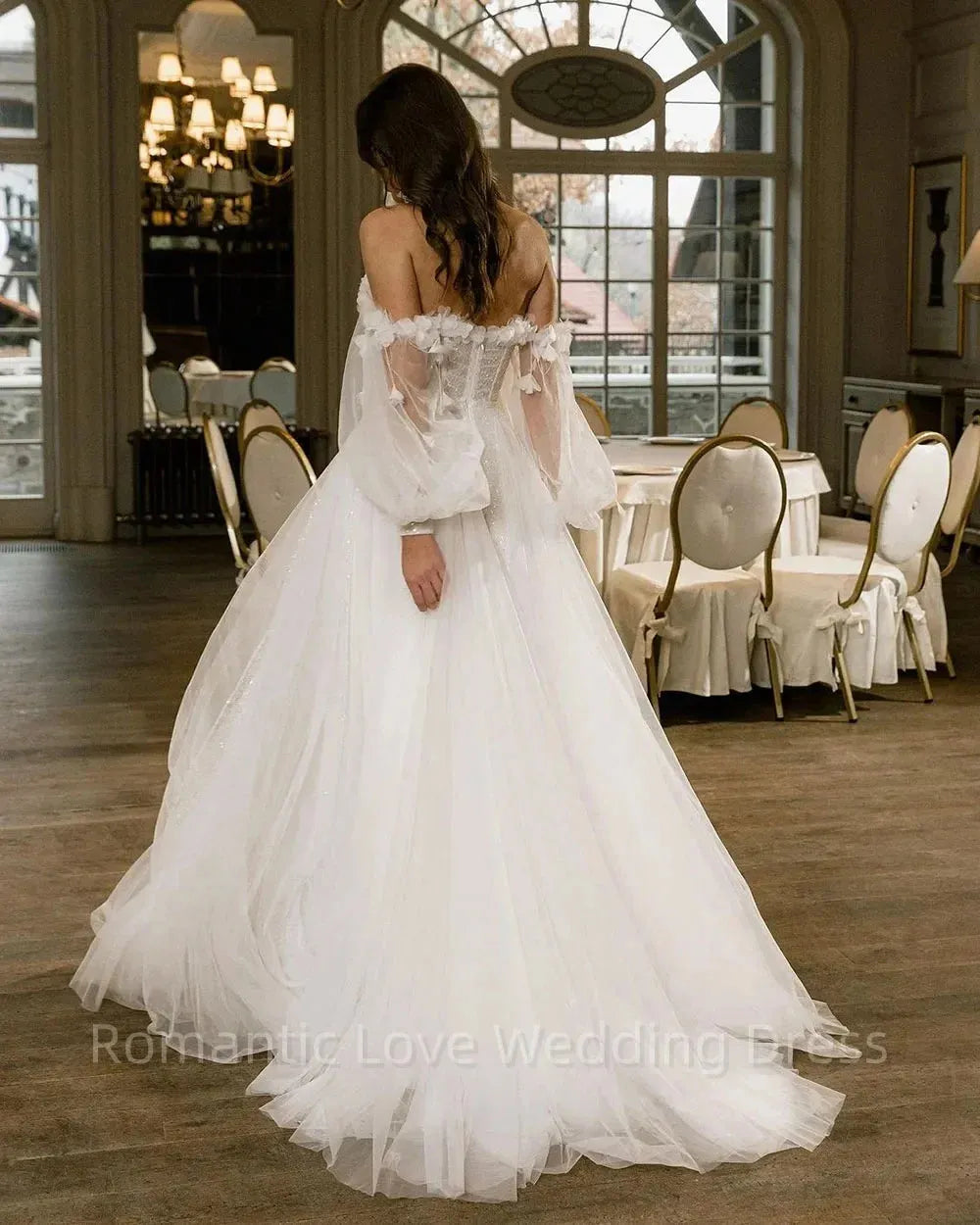 Shiny Off Shoulder Tulle Princess Wedding Dresses For Women Puff Sleeve Boho Bride dresses Bridal Gowns Vestidos De Novia