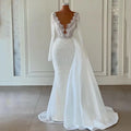 White Mermaid Wedding Dresses Boho Sequines Glitter Bride Dress V-Neck Long Sleeve Wedding Evening Prom Gowns Plus Size