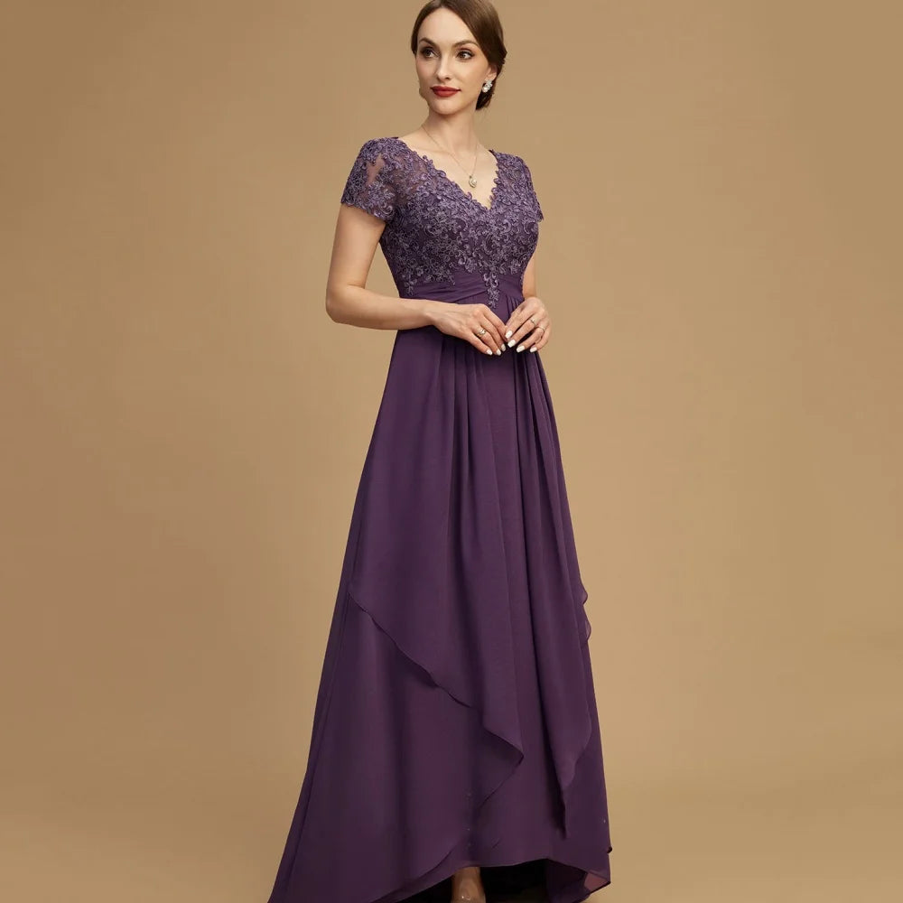 Mother Of The Bride Dress - Evening Gowns V Neck A Line Elegant Bride Party Dress Lace Short Sleeve robes invitée mariage