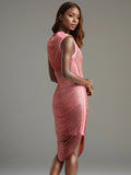 2024 Elegant Women's Tassel Bandage Dress O-neck Sleeveless Bodycon and Knee Dress Celebrity Cocktail Evening Club Party Vestido