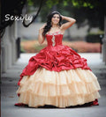 Red And Gold Vestidos De 15 Quinceañera Dress Elegant Ruffles Beaded Sweet 16 Dress 2025 Corset Xv abiti da cerimonia Customized Red