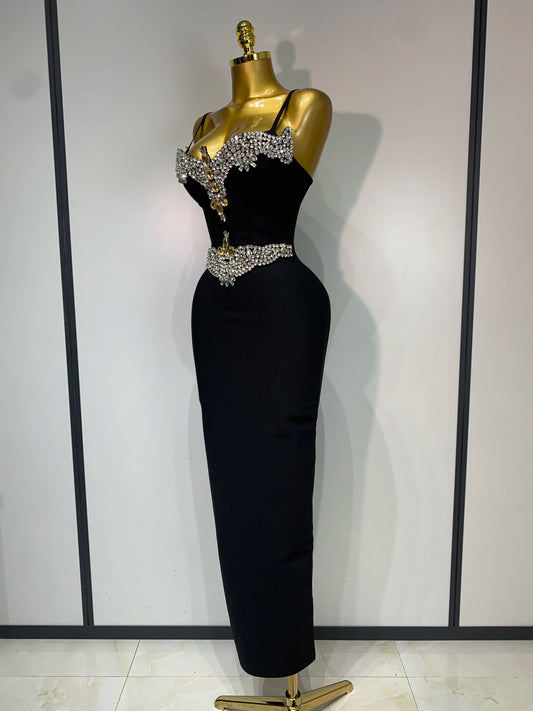 Women Celebrity Sexy Sleeveless Diamonds Maxi Long Bandage Bodycon Dress 2025 Elegant Evening Club Party Birthday Outfit