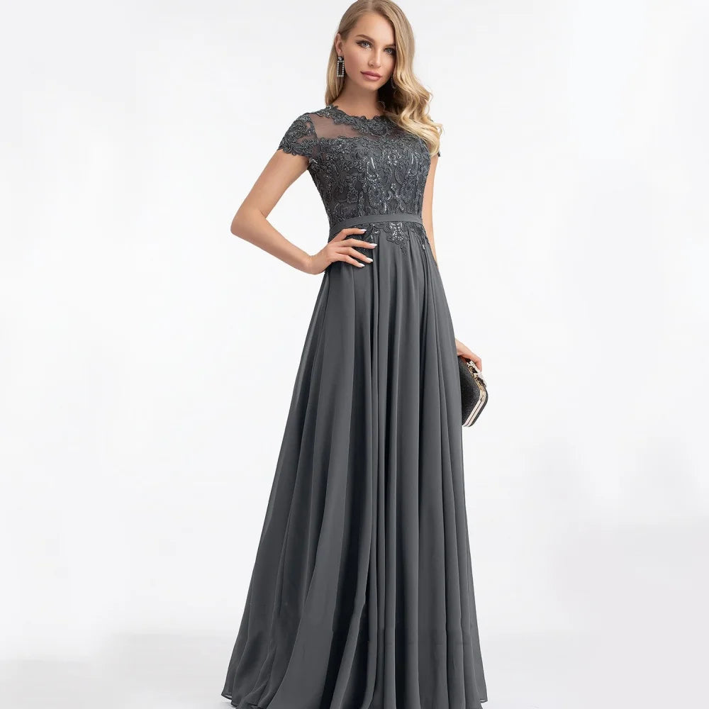 Mother Of The Bride Dress - Customized Formal Mother of Dresses O Neck Applique Evening Gowns A Line Bride Party Dress Short Sleeve robes invitée mariage