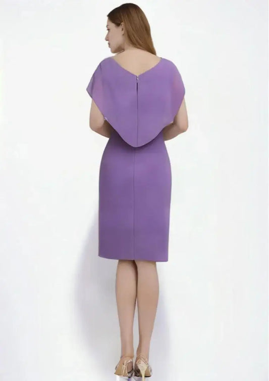 Mother Of The Bride Gown - Elegant Mother of the Bride Dress V Neck Chiffon Knee-Length Short Sleeve Ruffles Wedding Guest Dress 2025 Free Customized