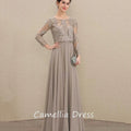 Customized Elegant A Line Chiffon Mother of Bride Dresses Long Sleeve Formal Evening Gowns Lace Bridal Party Dress