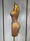 Sexy Sparkly Diamonds Mesh Transparent Stretch Mini Dress Women Evening Party Luxury Birthday Nigthclub Stage Performance Outfit