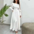 Bella Muslim Silk Satin Prom Dresses Modest A-line Wedding Dress Elegant Long Sleeves Ankle-Length Pleat Vestidos De Fiesta White