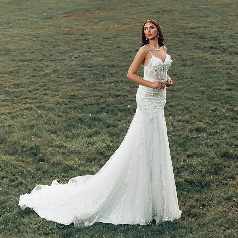 Elegant Mermaid Wedding Dresses Sweetheart Applique Long Wedding Gowns Boho Bridal Ball Prom Dress bestidos de novia Ivory