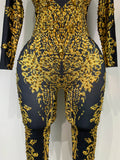 Sparkly Rhinestones Jumpsuit Fashion Sexy Stretch Dance Costume Nightclub Bodysuit Birthday Outfit Evening Party Leggings