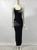 Women Black Strapless Pearl Bead Bandage Bodycon Maxi Dress 2025 Elegant Evening Party Gowns Vestido