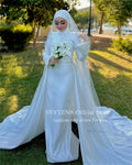 Luxury Muslim Wedding Dresses Mermaid Long Sleeve High Neck Satin Formal Bride Gowns Elegant Vestido De Novia Customized Picture Color