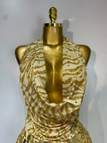 Women Sexy Backless Deep V Neck Mini Gold Dress Celebrity Elegant Evening Prom Dresses Birthday Photo Shoot Nightclub Costume