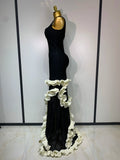 Women Black Sleeveless Ruffles Patchwork Maxi Bandage Dress 2025 Celebrity Elegant Evening Party Gowns Fashion Show Outfit