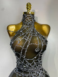 Sparkly Diamond Sexy Mesh See Through Stretch Bodysuits Women Evening Party Birthday Nightclub Bar Gogo Dancer Stage Costume