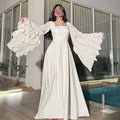 Elegant Arabia A-Line White Prom Dress Chiffon Long Cape Sleeves Ruffles Floor Length Evening Dress vestido de gala