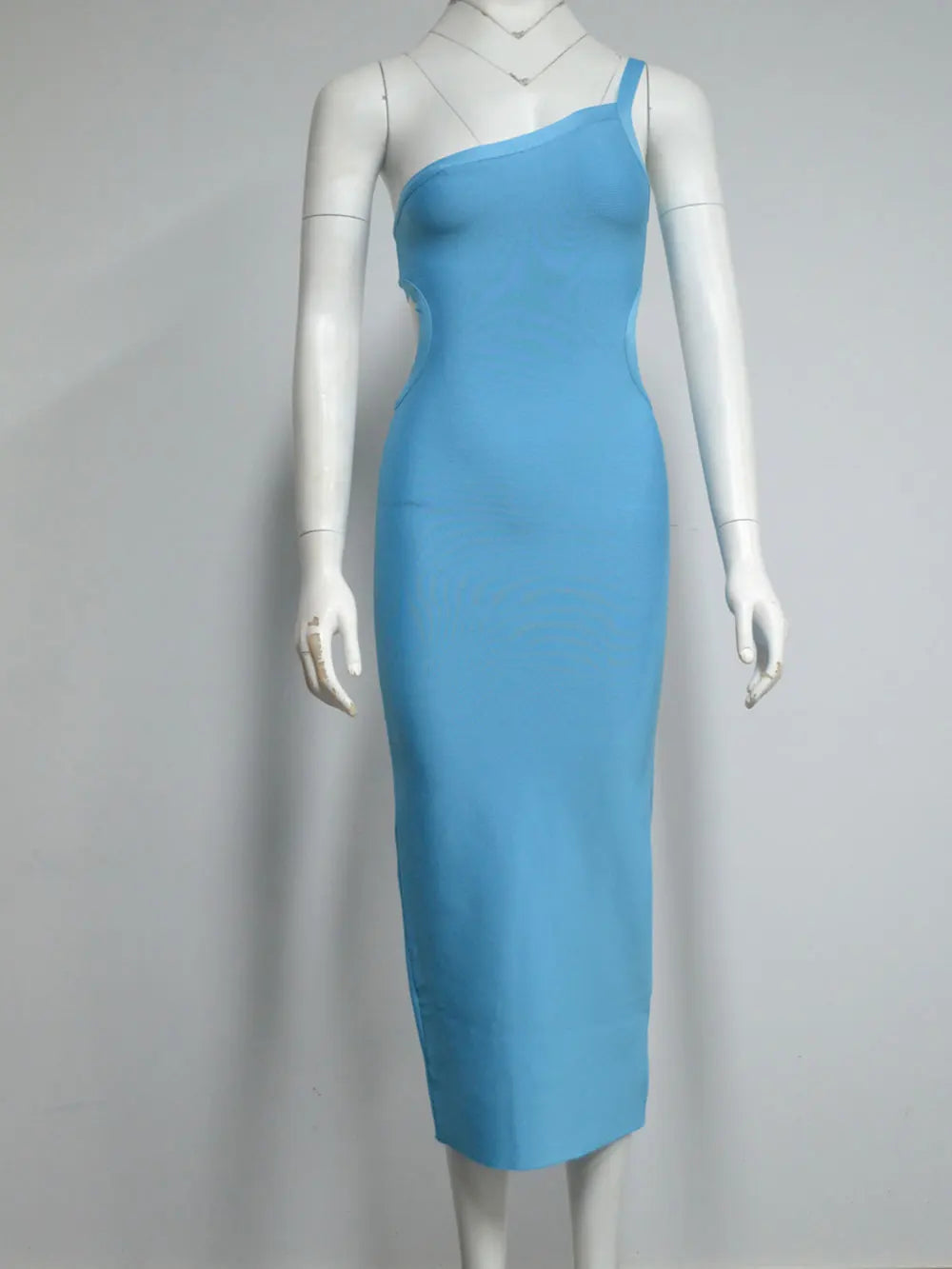 2025 Sexy Women's Blue Bandage Dress One Shoulder Sleeveless Bodycon Backless and Knee Dress Cocktail Evening Party Vestidos
