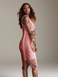 2024 Elegant Women's Tassel Bandage Dress O-neck Sleeveless Bodycon and Knee Dress Celebrity Cocktail Evening Club Party Vestido