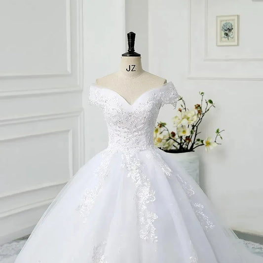 Pretty Off The Shoulder Lace Wedding Dress Wedding Gown Vintage Appliques Beading Bridal Dresses Plus Size Ball Gown Trouwjurk