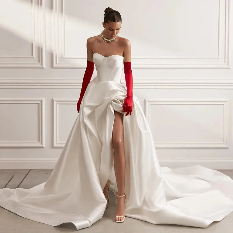 White A-Line Wedding Dresses 2025 Sweetheart Side Slit Long Bridal Dress Boho Beach Wedding Ball Prom Gowns Customized Custom Color