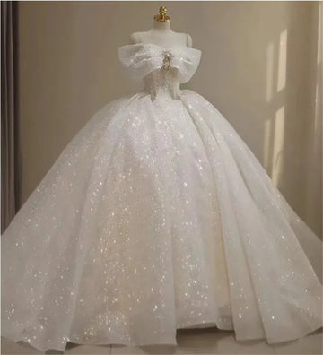 Charming Luxury Wedding Dresses Off-Shoulder Beading Crystal Princess Birthday Ball Gown Shiny A-Line Vestidos De Novia As Picture