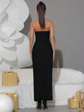 2025 Sexy Women'S Light Luxury Rhinestone Bandage Dress Strapless Sleeveless Bodycon Backless Black Long Dresses Party Vestidos