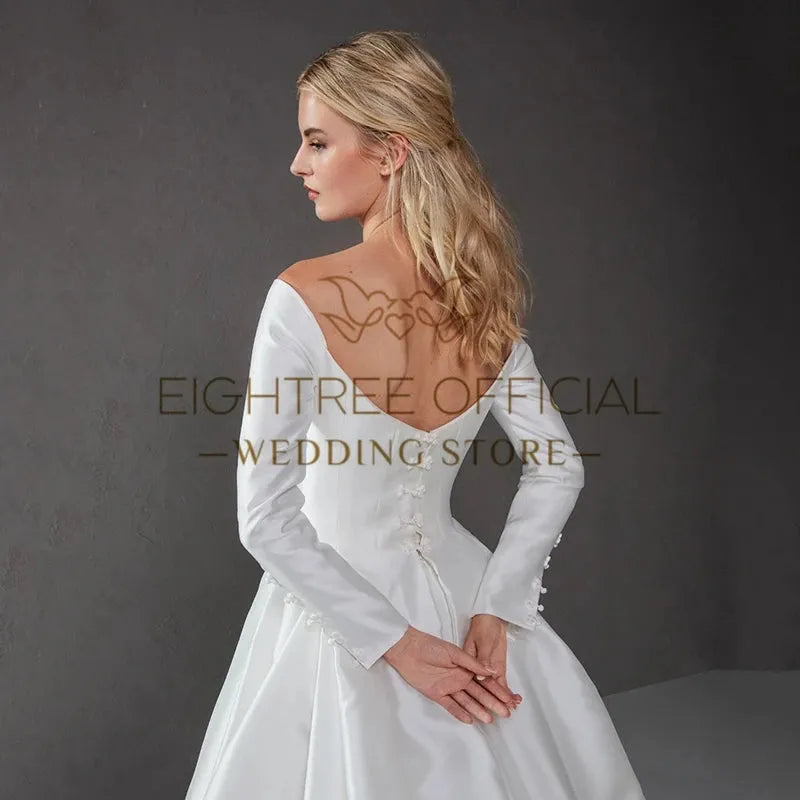 White A-Line Wedding Dresses Off The Shoulder Long Sleeves Bridal Dress Boho Beach Wedding Ball Prom Gowns Customized