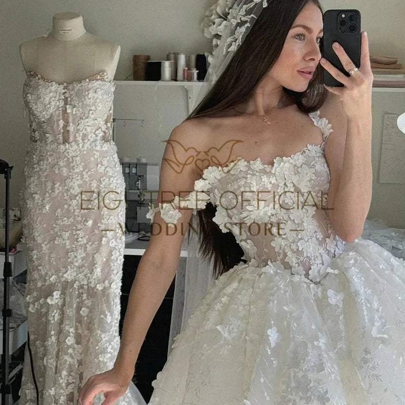 A-Line Wedding Dresses Sweetheart Princess Appliques Lace Bride Dress Boho Beach Short Wedding Prom Gown Plus Size