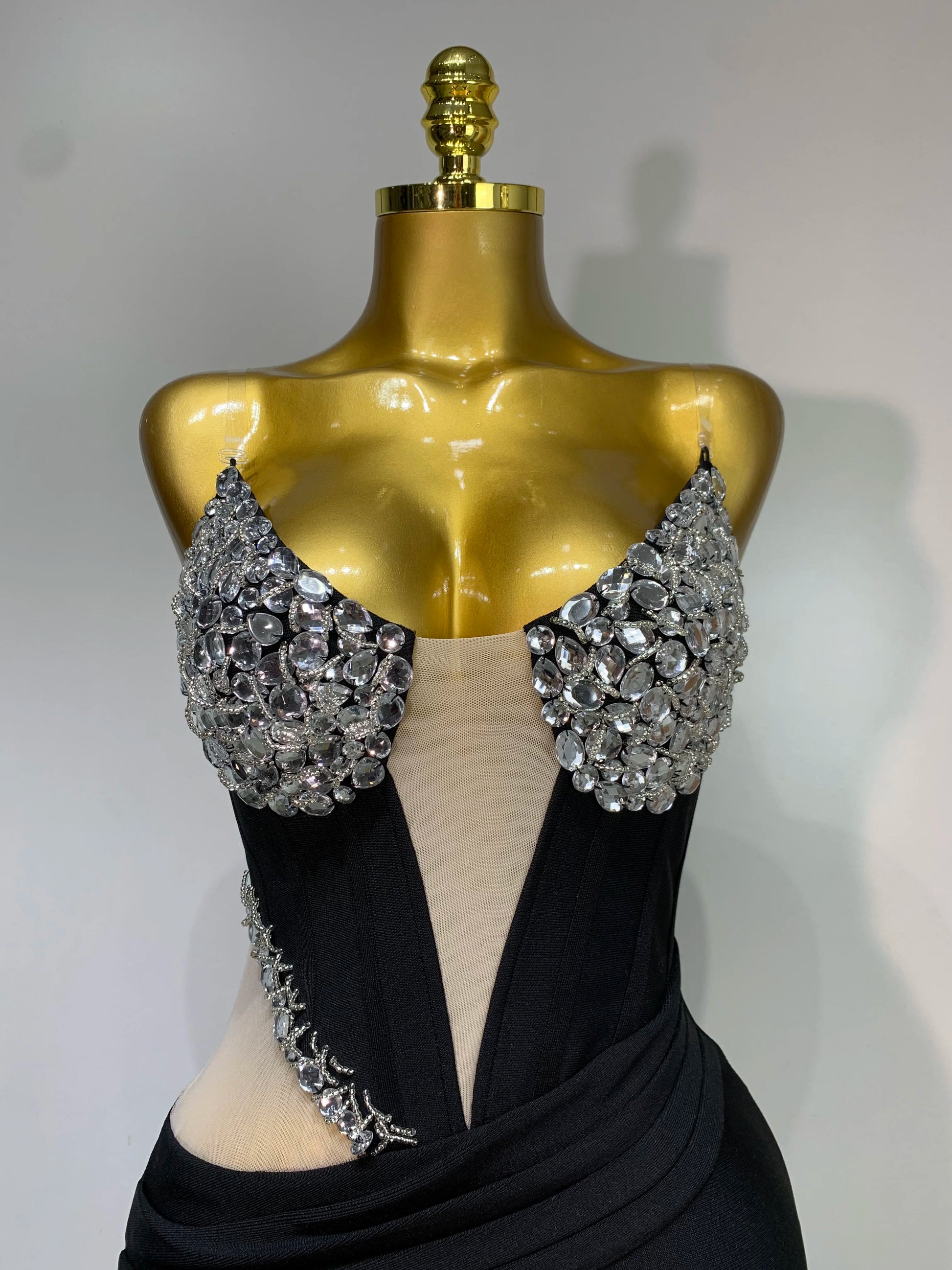 Women Sexy Evening Party Dress Crystal Beading High Quality Black Nightclub Prom Gown Formal Luxury Birthday Bandage Dresses