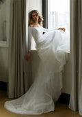 Boat Neck A-Line Wedding Dresses Long Sleeveless Floor Length Bridal Gowns Custom Made Elegant Customize To Measures