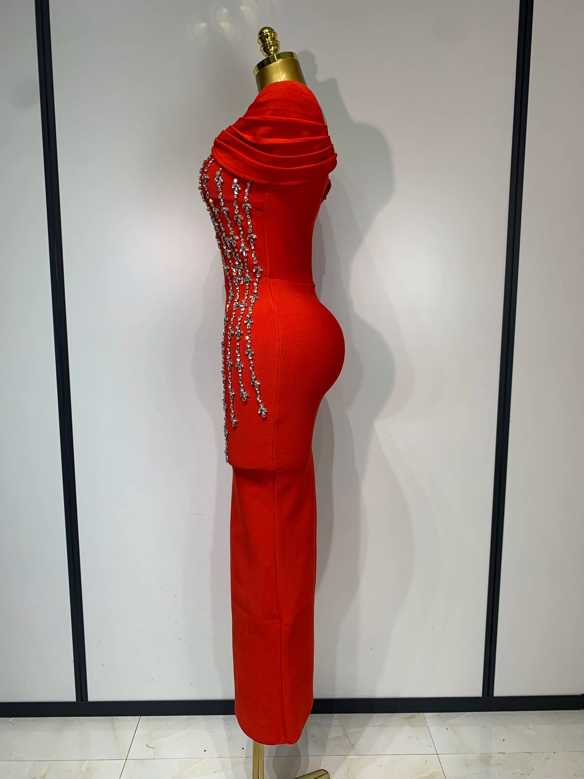 New 2025 Women Black Red Long Bodycon Bandage Dress Luxury Rhinestone Evening Party Celebrity Elegant Club Dress Vestido