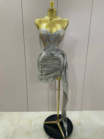 Shiny Silver Sequin Tassels Mini Dress 2-piece Set Women Evening Birthday Party Club ShootPhoto Stage Costume Gold