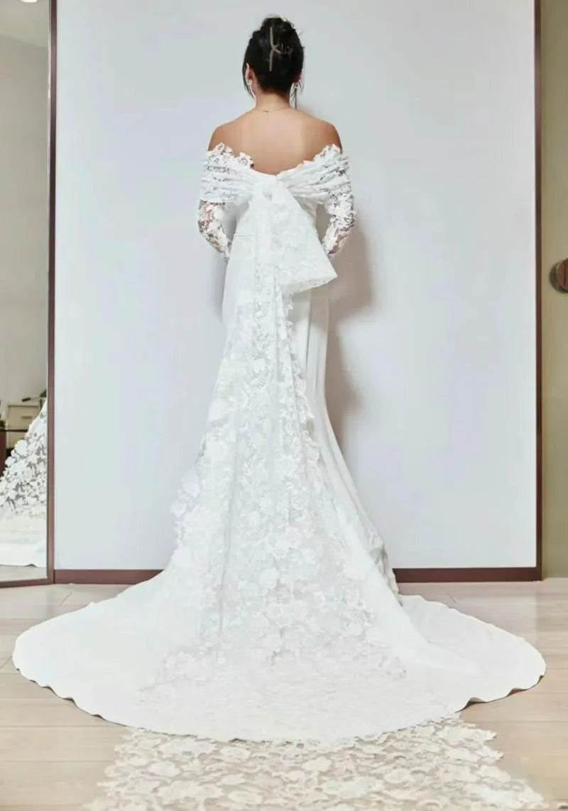 Graceful Wedding Dresses Satin Sheath Mermaid Off The Shoulder Simple Bridal Gowns Glamorous Robes Pretty Vestidos De Novia