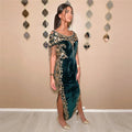 Green Traditional Algerian Dress Mermaid Scoop Neck Lace Appliques Tassel Side Slit Ankle Length Formal Prom Gowns Green Floor Length