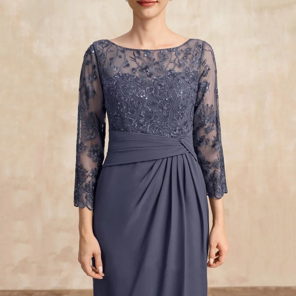 Customized Mother of Dresses Elegant Lace Evening Gowns Long Sleeves Straight Vintage Bride Party Dress robes invitée mariage