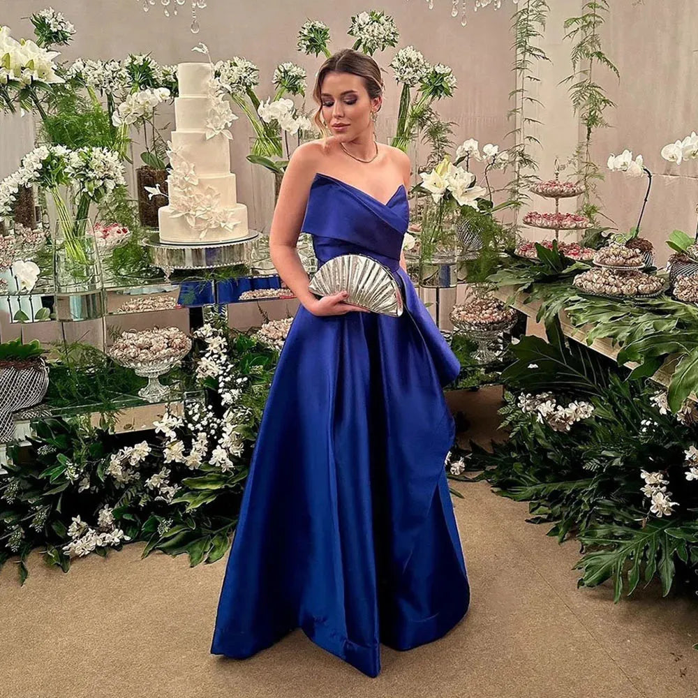 Royal Blue Evening Dresses Sweethearts Wedding Guest Gown Satin Birthday Gown Party Dress For Special Evens Blue