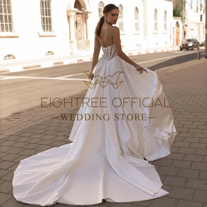 White A-Line Wedding Dresses Sweetheart Side Slit Wedding Gowns Boho Bridal Prom Dress bestidos de novia Customsized