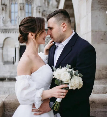Elegant Tulle Wedding Dresse Glitter Deep V-Neck Puff Sleeves Bridal Gowns Princess Vestido de Novia Bride Dress As Picture