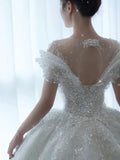 Princess Sexy Luxury Crystal Beaded Wedding Dress Puff Tulle White Wedding Gown Simple Bride Dress Women