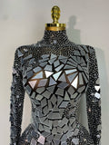 Luxury Rhinestones Mirrors Sexy Sheath Bodysuit Women Nightclub DJ Performance Costume Evening Party Celebrate Stage Wear