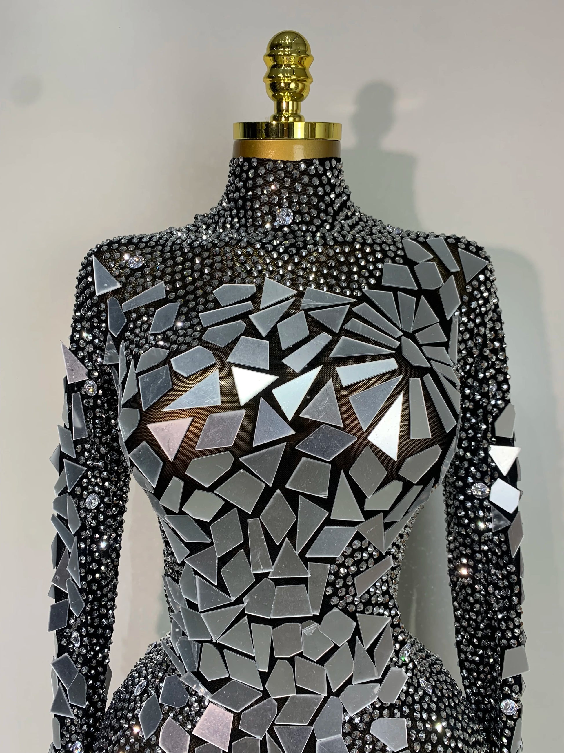 Luxury Rhinestones Mirrors Sexy Sheath Bodysuit Women Nightclub DJ Performance Costume Evening Party Celebrate Stage Wear