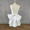 Simple Sleeveless Deep V-Neck Mini Satin Wedding Dress For Women A-Line Big Bow Backless Short Above Knee Bridal Gown