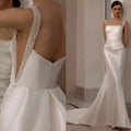 Elegant Silk Satin Mermaid Wedding Dress Detachable Train Glitter Straps Beadings Bridal Formal Gowns Graceful Vestidos De Novia Ivory