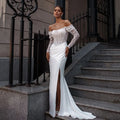 White Mermaid Wedding Dresses Off The Shoulder Long Sleeves Bridal Dress Boho Beach Wedding Prom Ball Gowns Customized