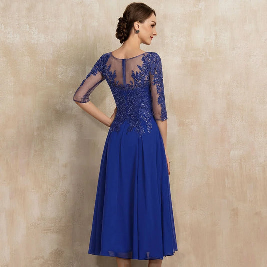 Mother Of The Bride Dress - O Neck Customized Mother of Dresses Sequined Appliques Evening Gowns Elegant A Line Bride Party Dress robes invitée mariage